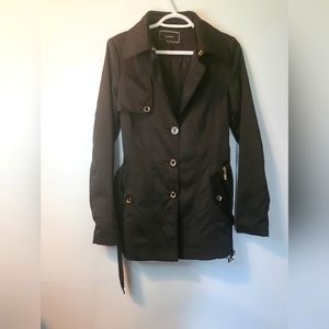 Le Chateau Black Trench Coat XS Tailored Button Front
